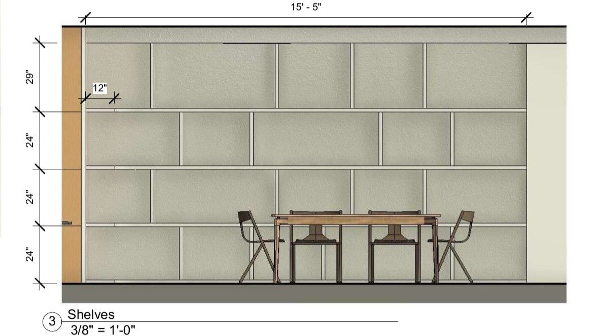 Full-height dining shelving elevation: 12
